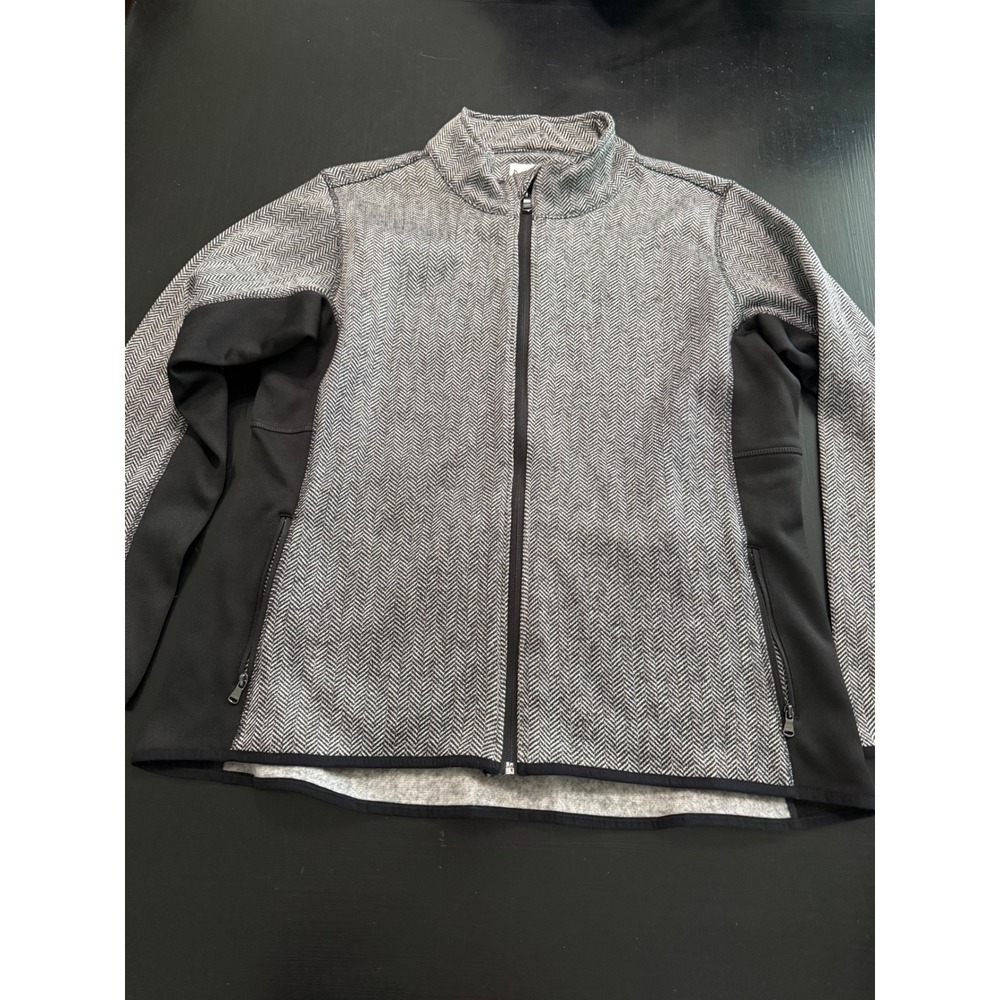 Marc New York Andrew Marc Herringbone Full Zip Jacket Grey Black Womens XXL